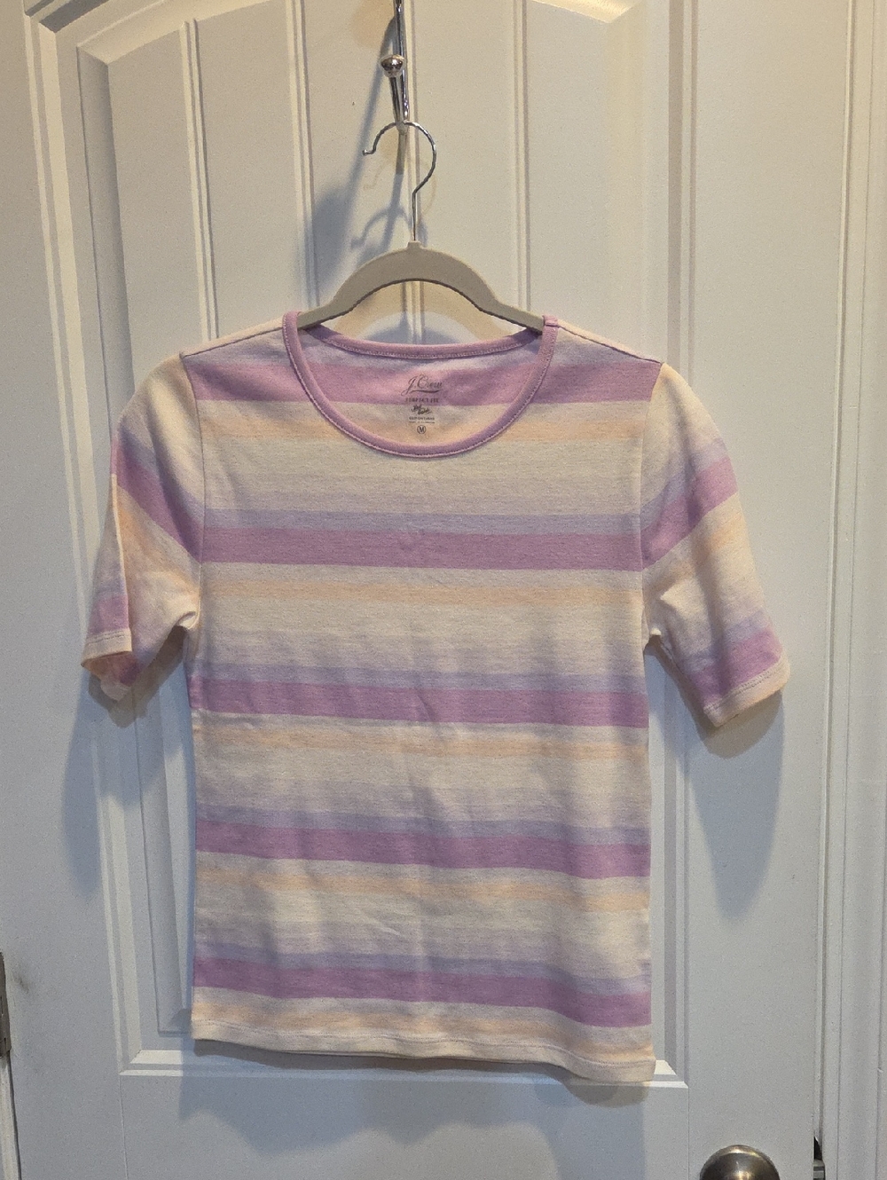J. Crew Lavender, Cream & Peach Striped Short Sleeve Tee